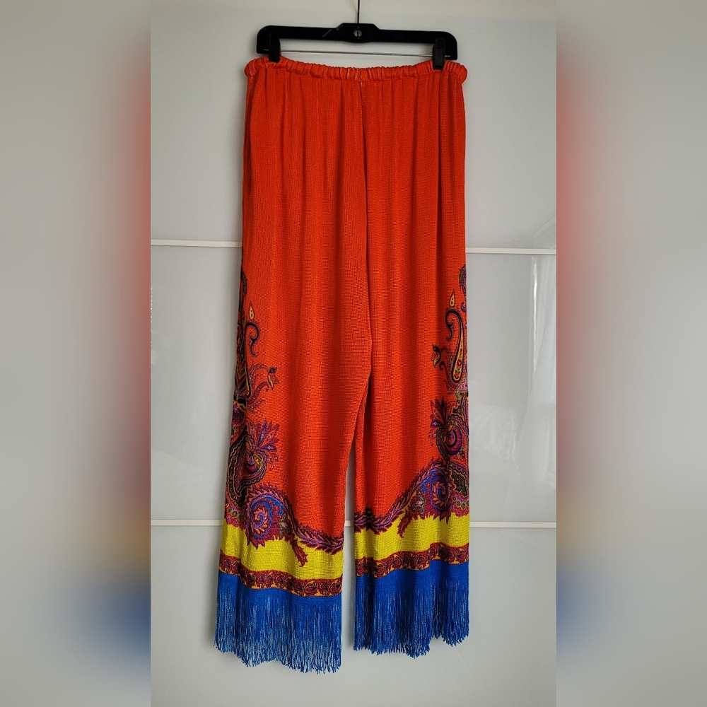 Etro Vibrant Orange and Blue Wide Leg Pants - Picture 2 of 13